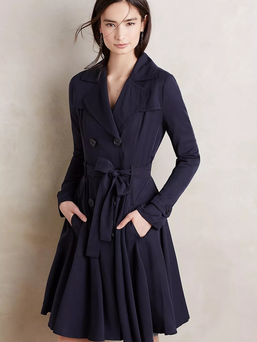 dRA By Anthropologie Navy Fayette Trench Fit And Flare Skirted Silhoutte Size XS